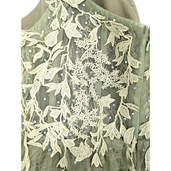 Sage Green Coquette Forest Fairy Lace Tulle Sheer Embellished Corset Dress 18 - Picture 8 of 15
